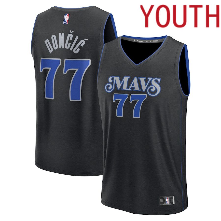 Youth Dallas Mavericks #77 Luka Doncic Fanatics Branded Black City Edition 2023-24 Fast Break NBA Jersey